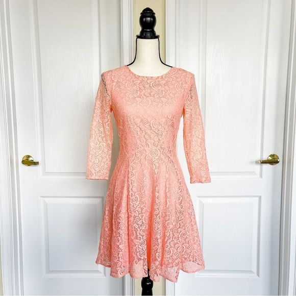 CeCe Size 0 Orange Blossom Intricate Floral Lace A-Line Dress See Through Arms - Picture 1 of 16